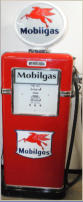 1950'S MOBILGAS. RED & DARK BLUE. BOWZER SHORT PUMP. RESTORED. $3,500
