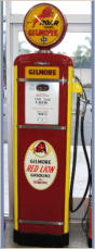 1940'S GILMORE. RED & YELLOW. GILBARCO TALL. RESTORED. CALL FOR PRICE